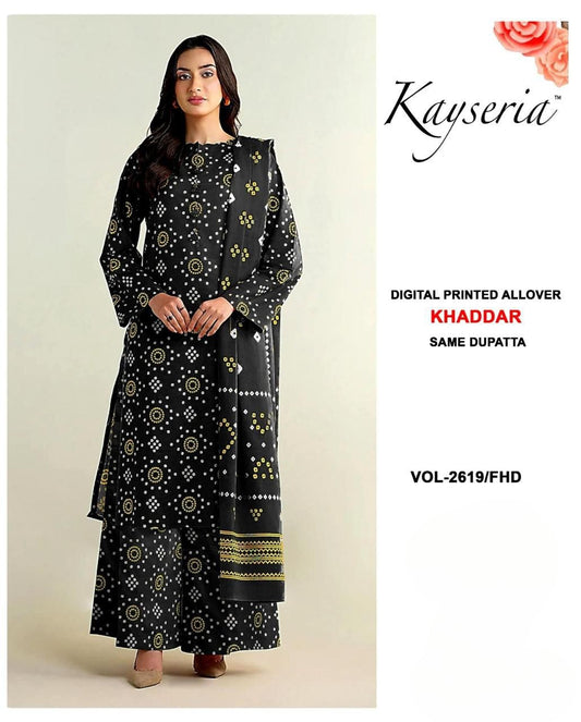 KAYSERIA KHADDAR-3 PEICE SUIT WITH FREE HOME DELIVERY