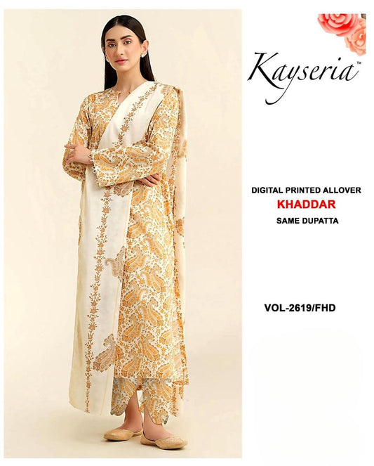 KAYSERIA KHADDAR 3 PEICE SUIT WITH FREE HOME DELIVERY