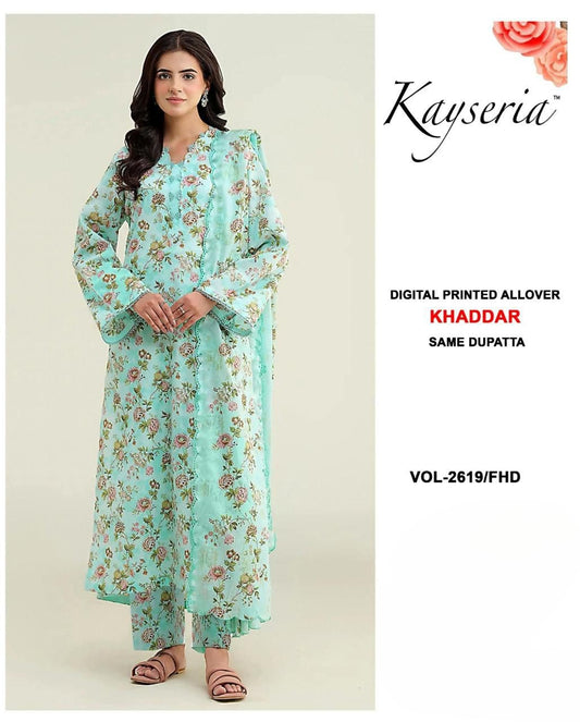 KAYSERIA KHADDAR-3 PEICE SUIT WITH FREE HOME DELIVERY