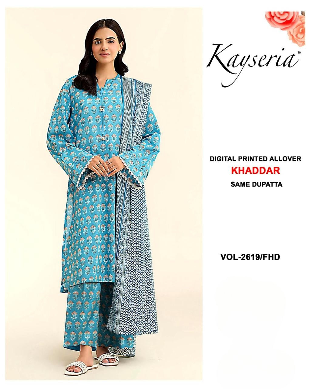 KAYSERIA-KHADDAR 3 PEICE SUIT WITH FREE HOME DELIVERY