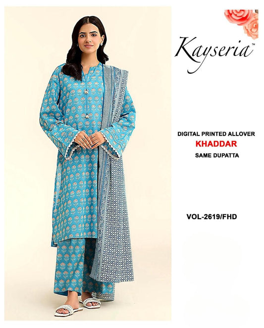 KAYSERIA-KHADDAR 3 PEICE SUIT WITH FREE HOME DELIVERY