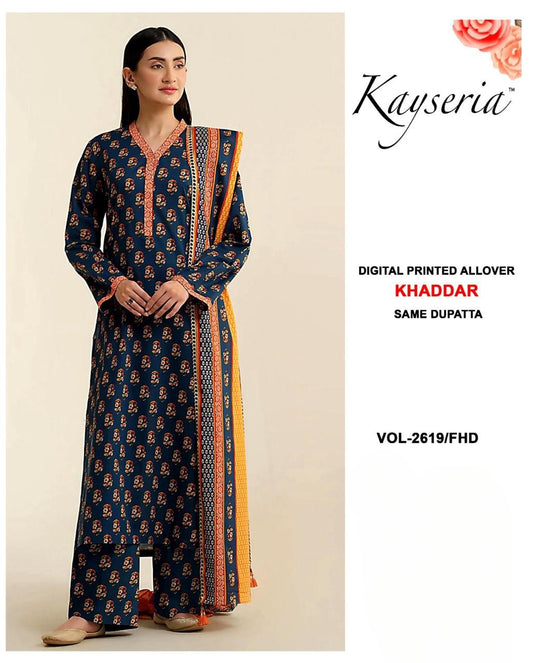KAYSERIA KHADDAR-3 PEICE SUIT WITH FREE HOME DELIVERY