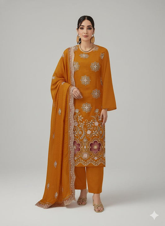 Dhanak 4-Piece Suit Orange colour