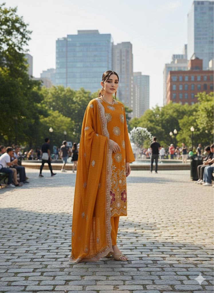 Dhanak 4-Piece Suit Orange colour