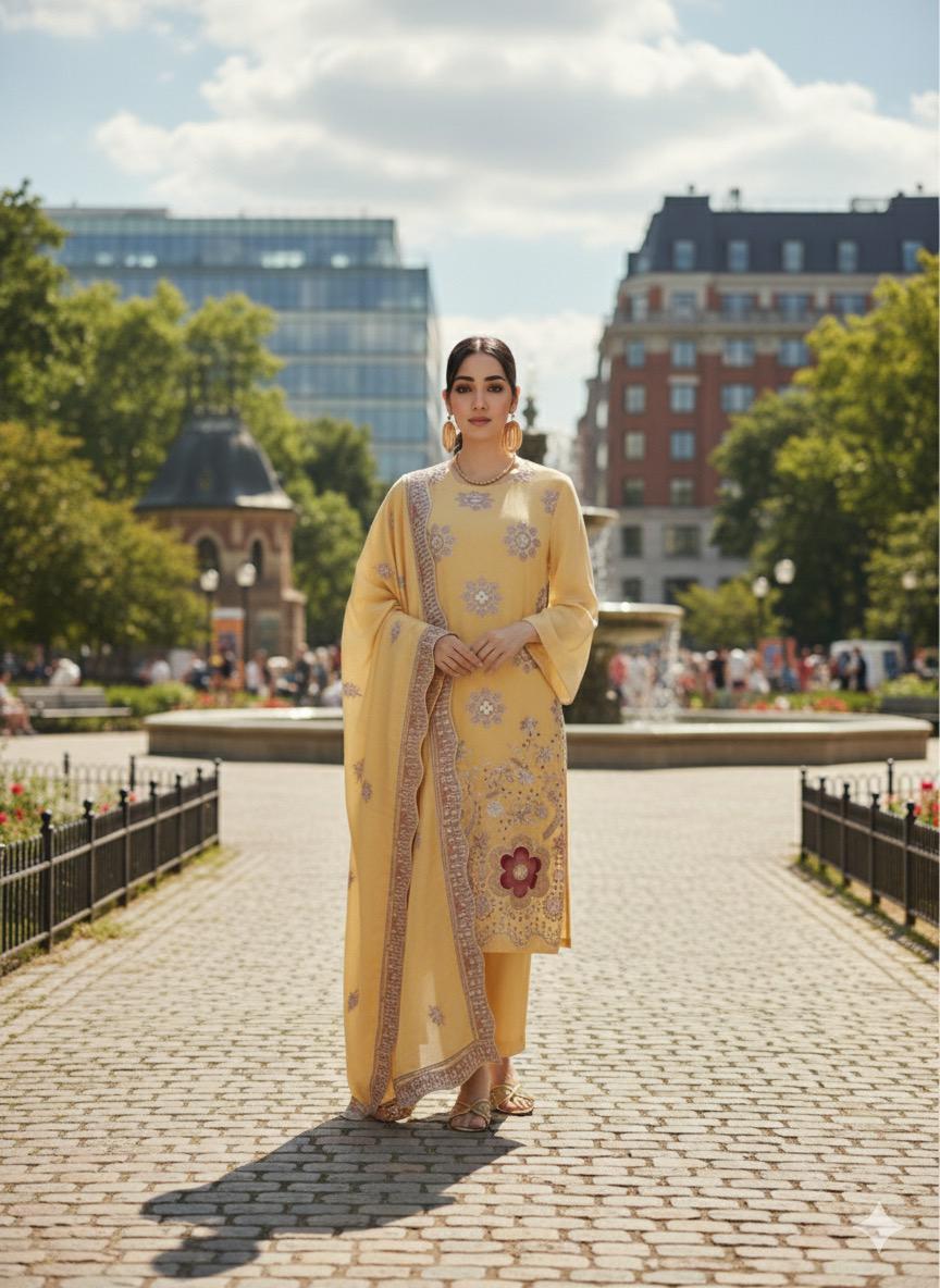 Dhanak 4-Piece Suit Yellow colour